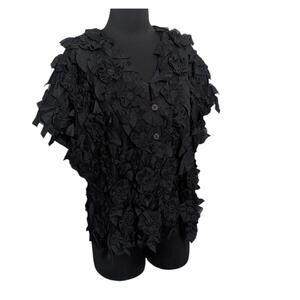 Y2K Way Black Floral Embellished Overlay Button Top Size 12 chic glam fairy goth
